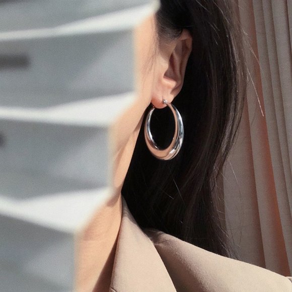 #NEW 925 Sterling Silver Round Hoop Earrings - Picture 7 of 8